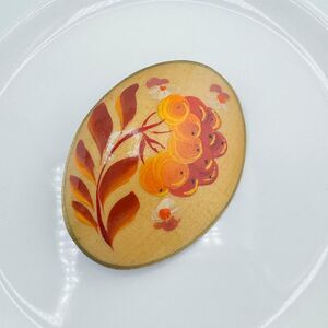 Vintage Hand-Painted Floral Brooch 60s Retro Cottagecore Grandcore Artisan